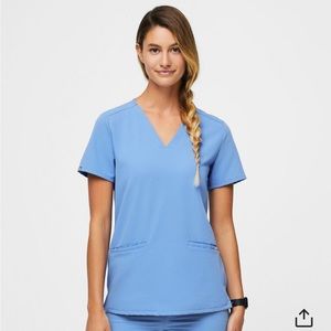 FIGS Ceil Blue Casma Three Pocket Scrub Top